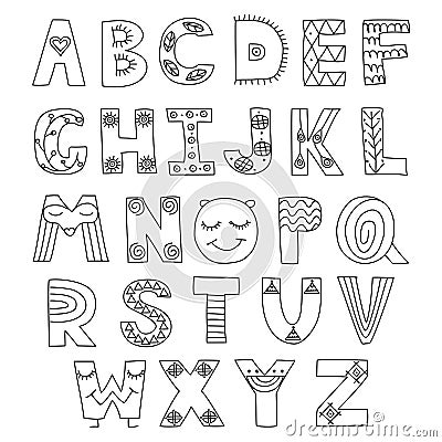 Vector hand drawn boho or ethnic style lettering / alphabet Vector Illustration